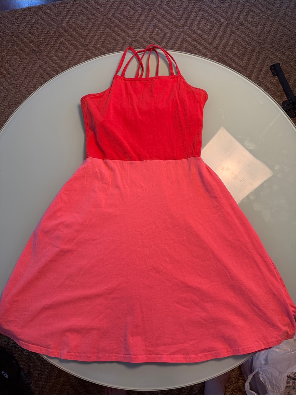 Pact Organic Cotton Fit & Flare Cami Mini Dress color block pink and red small